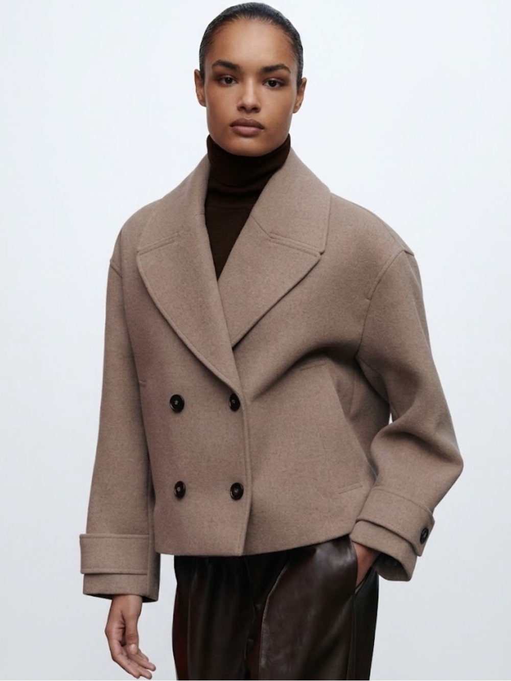 NWT Zara Woman DOUBLE BREASTED SHORT COAT Jacket Size XL